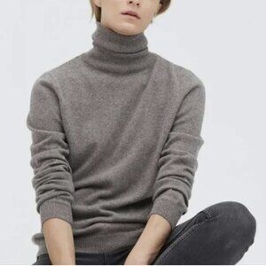 Lilysilk 100% Cashmere Turtleneck Sweater Beige Taupe Long Sleeve Size Medium
